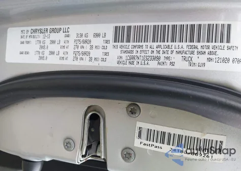 2014 Ram 1500 Laramie z USA, uszkodzony, nr VIN 1C6RR7NT1ES233090